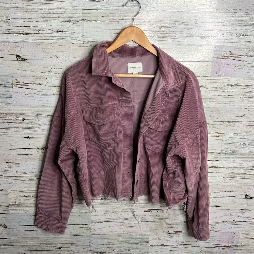 American eagle crop corduroy jacket pink size medium